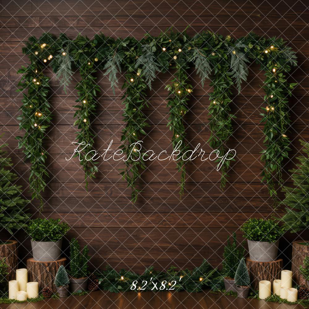 Kate Christmas Greenery Garland Candles Wooden Wall Backdrop Designed by Patty Roberts