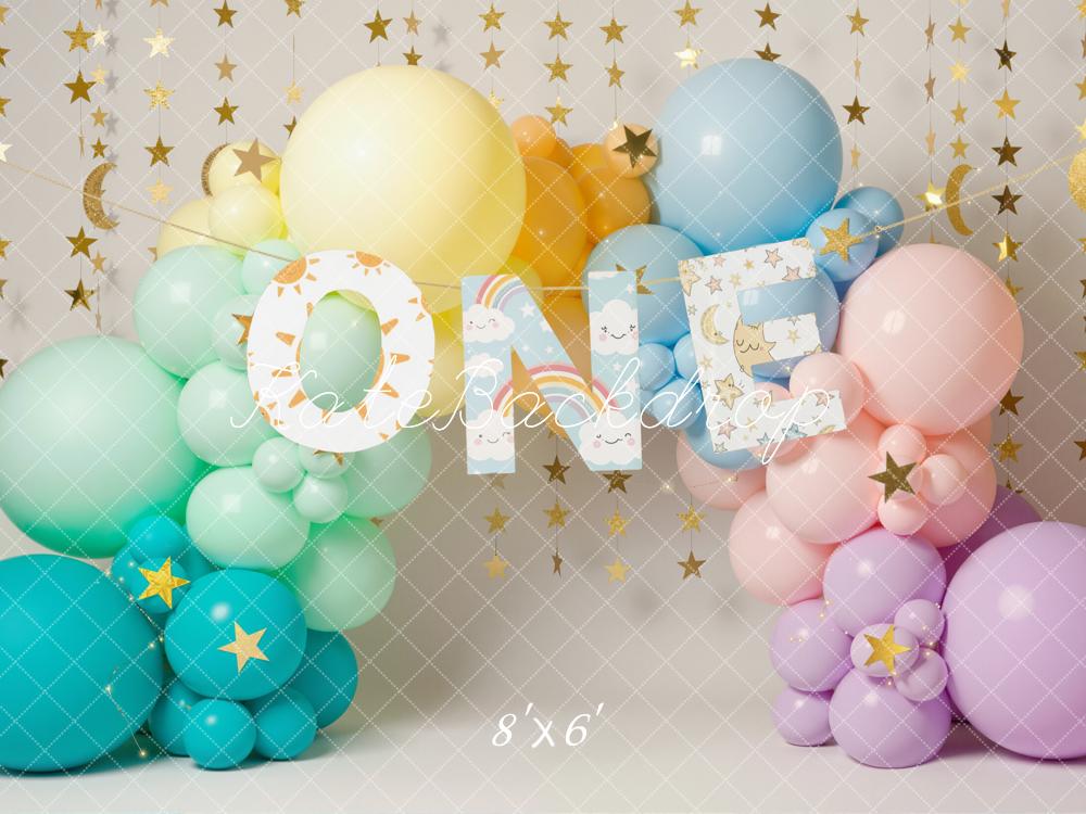Kate Cake Smash 1st Birthday Balloon Arch Pastel Star Garland Backdrop Designed by Emetselch