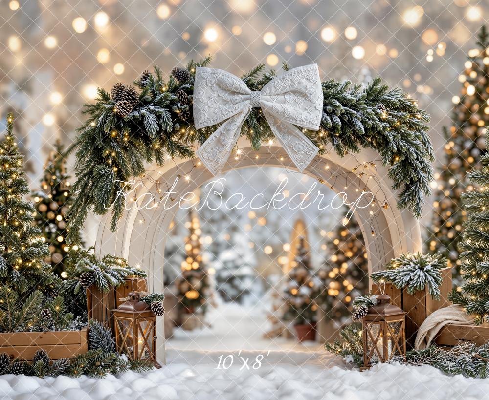 Fondo de Arco de Lazo de Navidad Árboles de Pino Nevados Faroles diseñado por Emetselch
