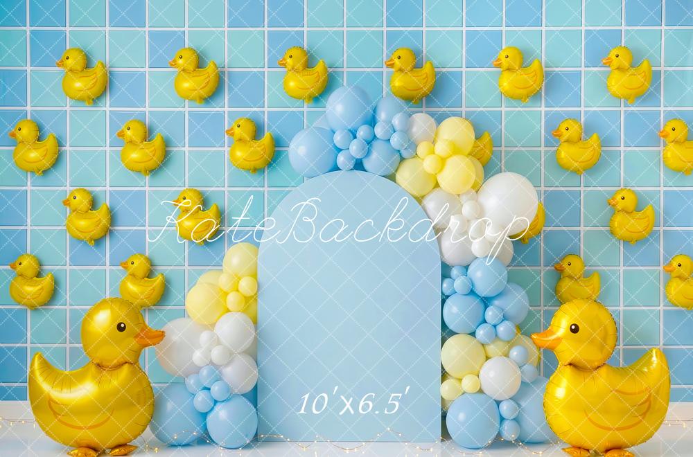 Kate Duck Balloon Arch Blue Tile Wall Printed Backdrop Designed by Patty Roberts