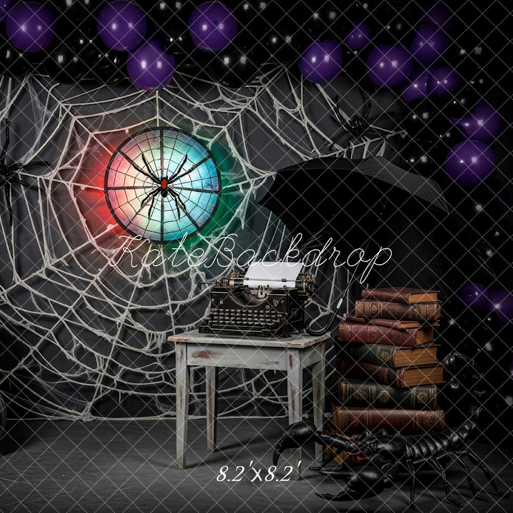 Kate Halloween Giant Spider Web Typewriter Books Violin Umbrella Backdrop Designed by Patty Roberts