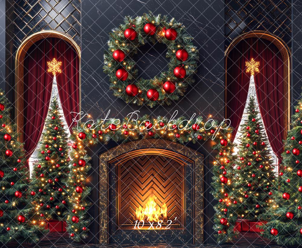 Kate Christmas Tree Fireplace Wreath Luxury Backdrop Designed by Mini MakeBelieve