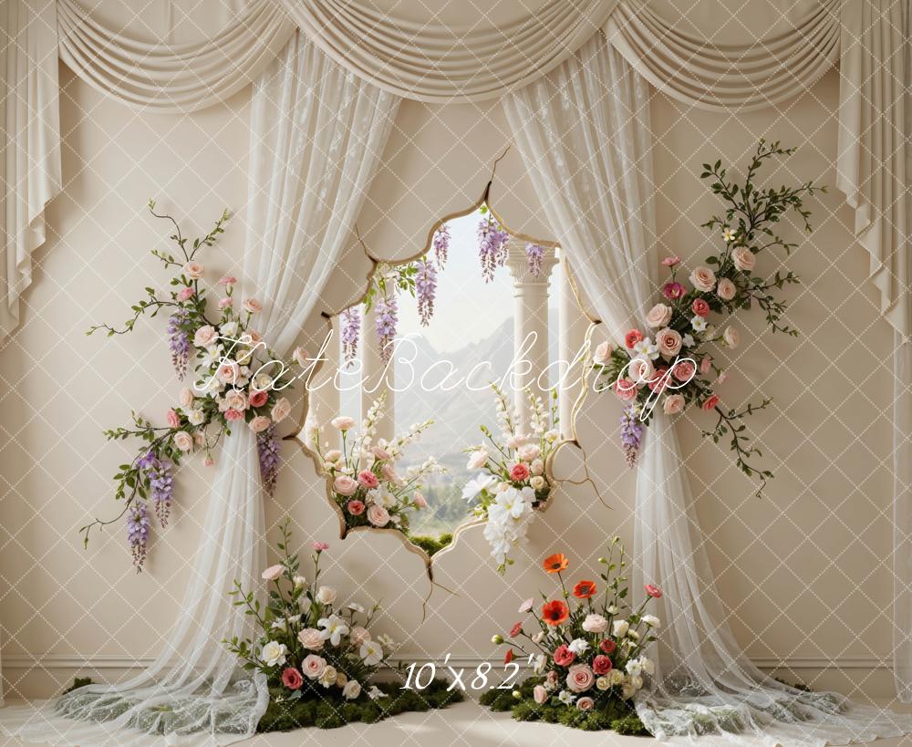 Kate Boho Flower Arch Elegant Drapes Window Backdrop Designed by Mini MakeBelieve