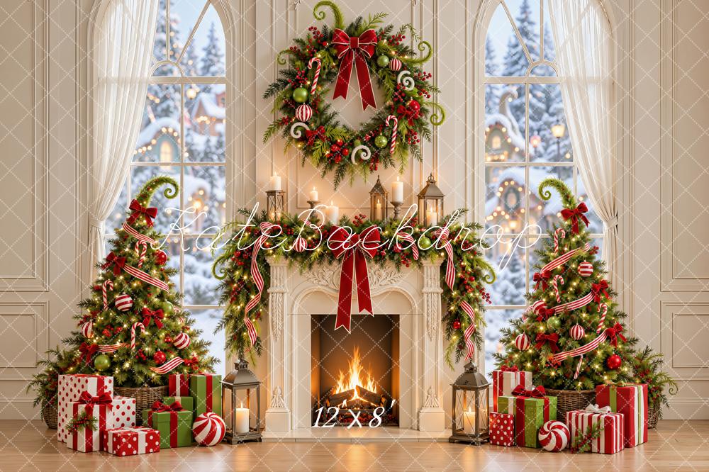 Kate Christmas Fireplace Whoville Wreath Christmas Trees Gifts Printed Backdrop Designed by Emetselch