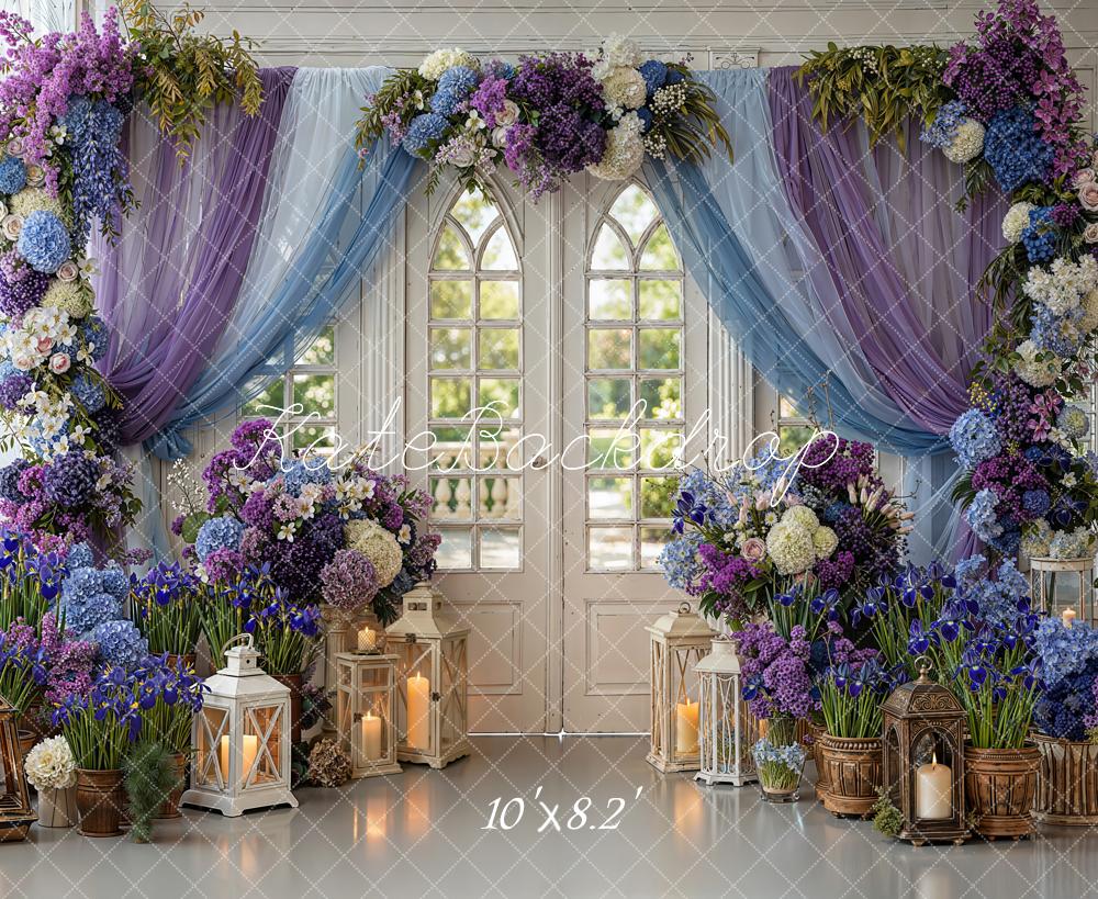 Kate Spring Flower Arch Purple Blue Window Lanterns Backdrop Designed by Emetselch