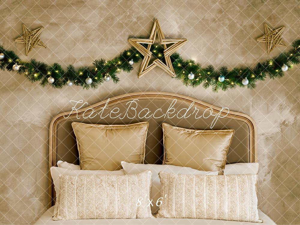Kate Christmas Headboard Beige Bedroom Garland Star Printed Backdrop Designed by Fantasyphotoart
