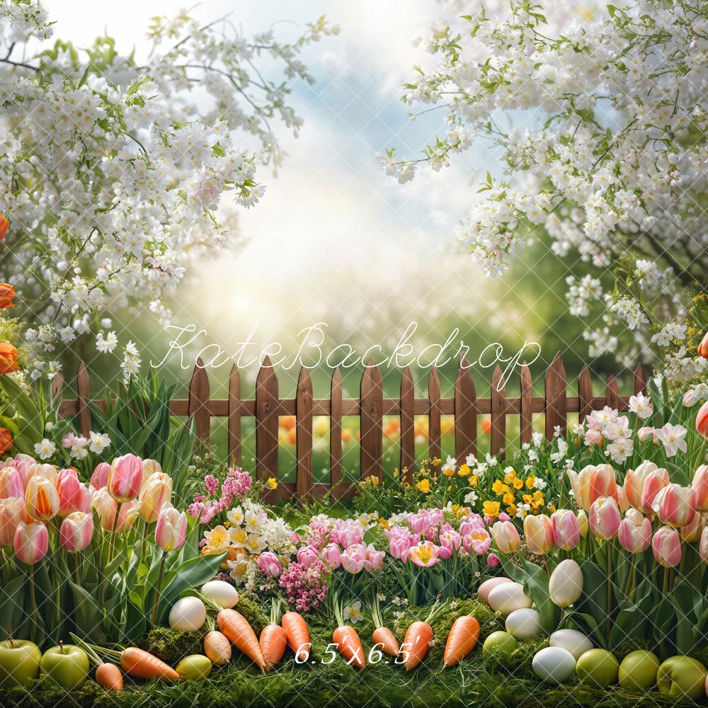 Kate Easter Garden Floral Carrots Fence Backdrop Designed by Emetselch