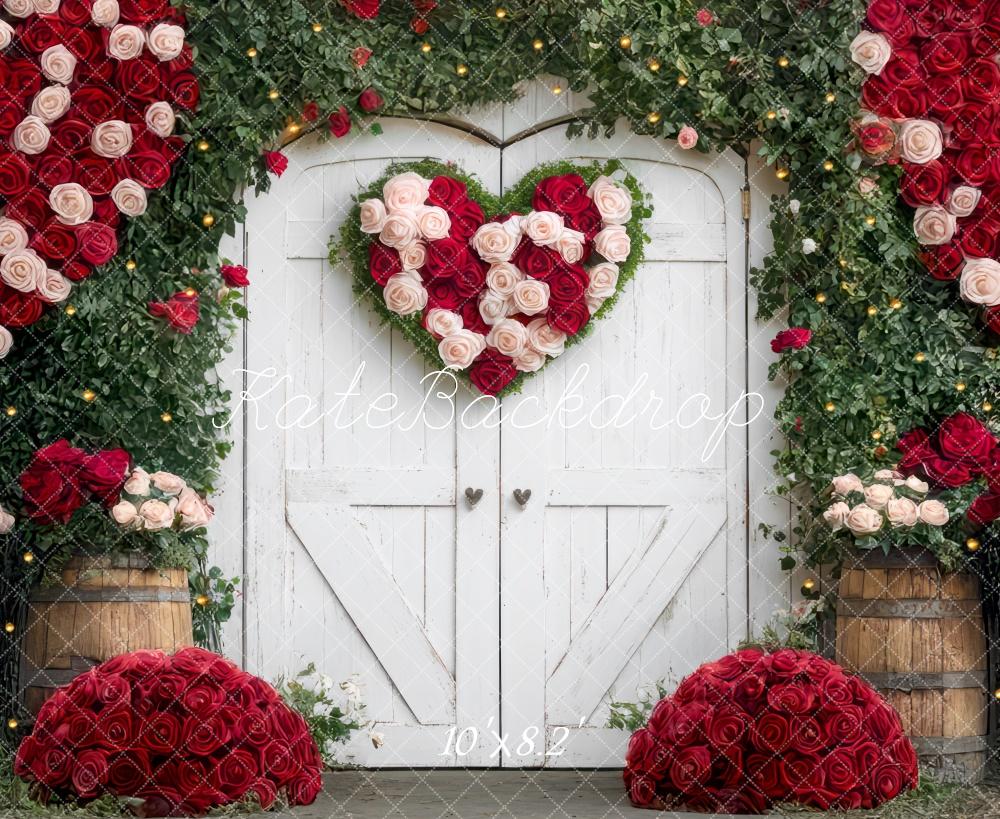 Kate Valentine Floral Heart Barn Door Backdrop Designed by Mini MakeBelieve