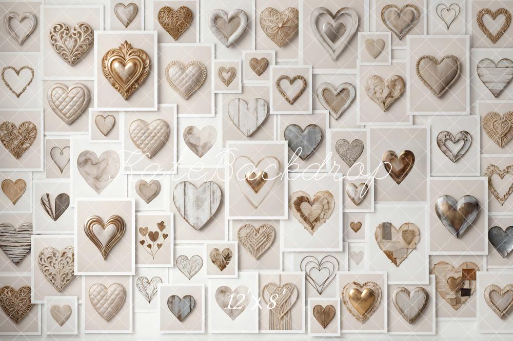 Kate Valentine's Day Beige Heart Collage Printed Backdrop Designed by Mini MakeBelieve