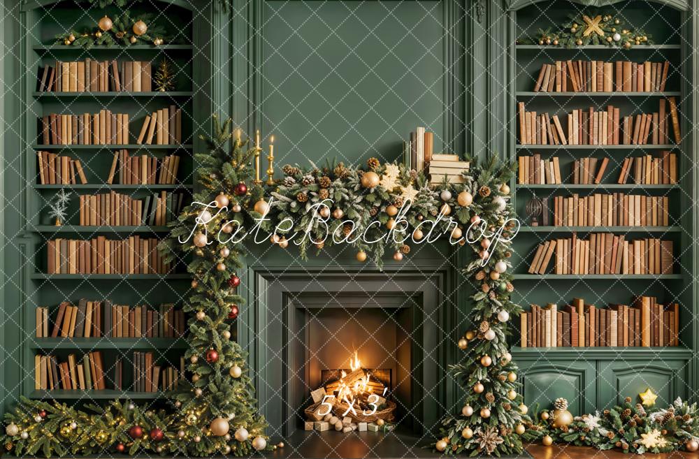 Guirnalda de Chimenea de Navidad Bookshelf Green Backdrop Designed by Emetselch