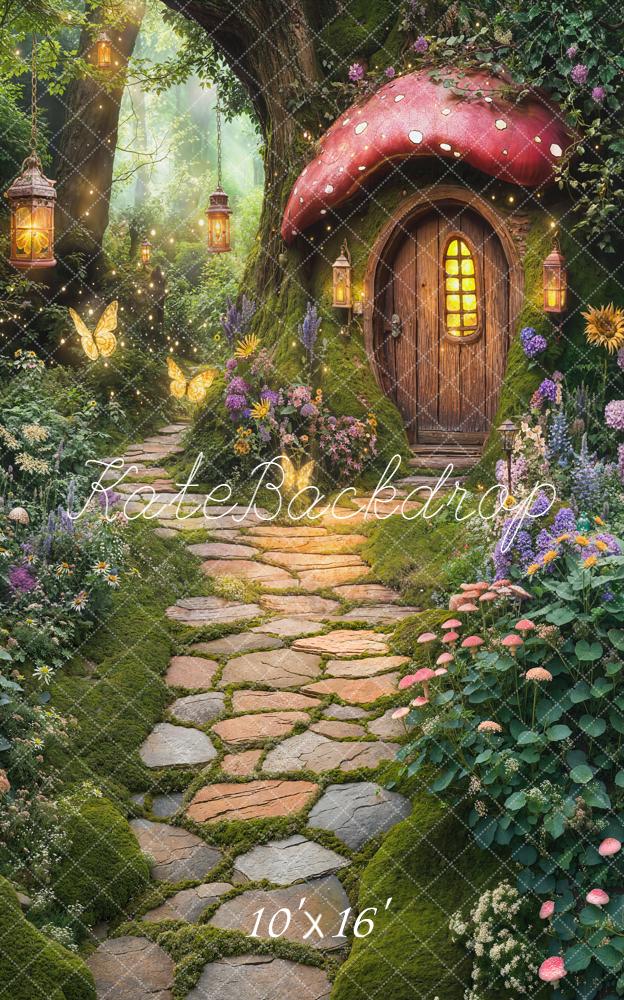 Kate Fairy Fantasy Mushroom House Stone Path Forest Backdrop Designed by Chain Photography