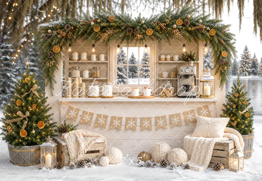 Kate Christmas Snowy Rustic Coffee Bar Dried Orange Slices Printed Backdrop Designed by Emetselch