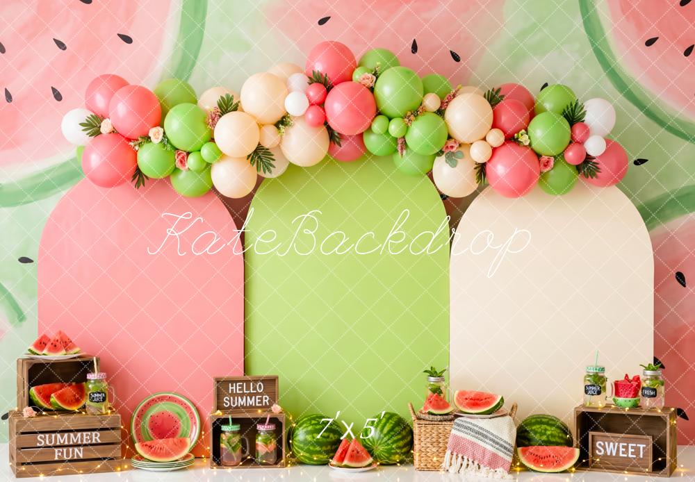 Kate Summer Birthday Watermelon Party Balloon Arch Printed Backdrop Designed by Patty Roberts