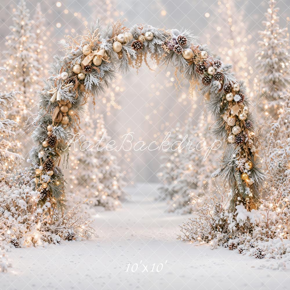 TEST Kate Christmas Flower Arch Snowy Trees Lights Printed Backdrop Designed by Emetselch