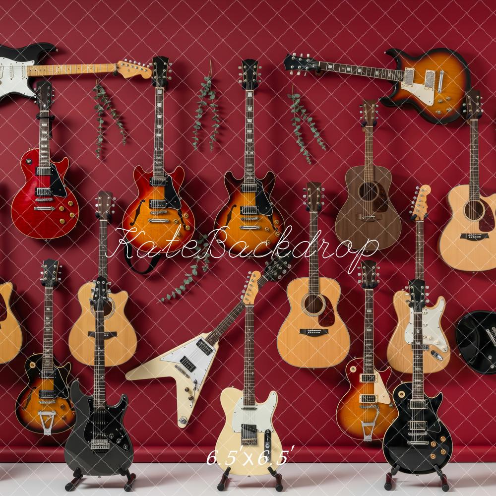 Kate Electric and Acoustic Guitars Red Wall Backdrop Designed by Patty Roberts