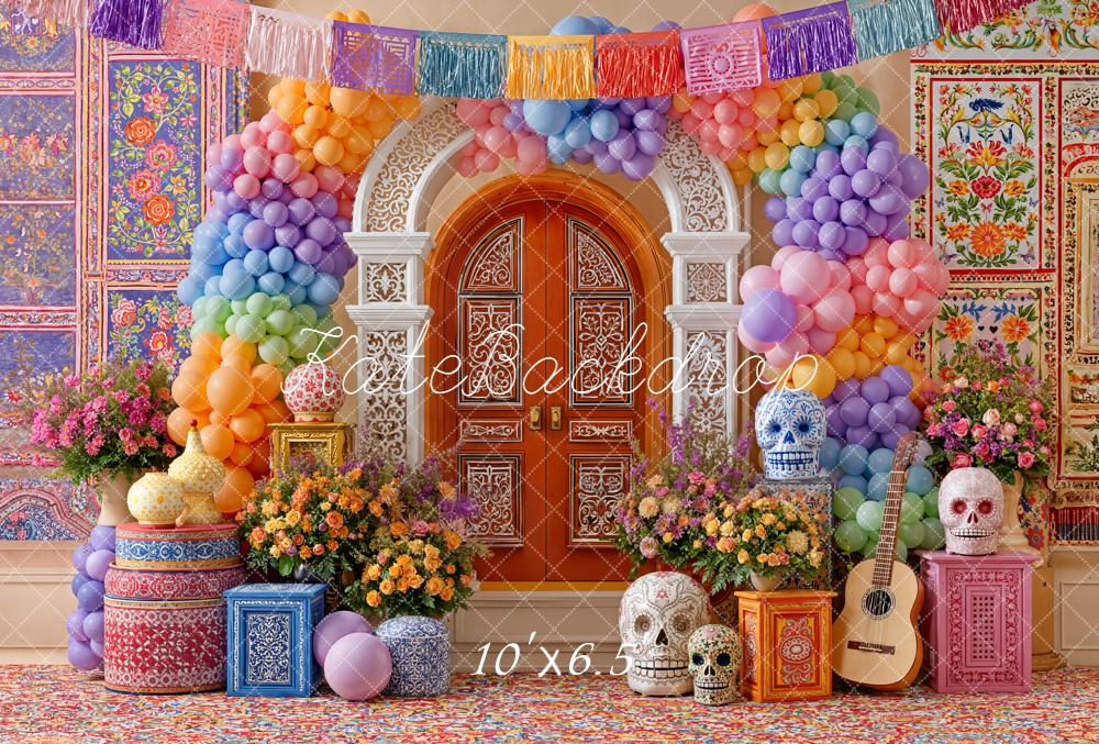 Kate Day Of The Dead Arch Door Balloons Skulls Flowers Backdrop Designed by Emetselch