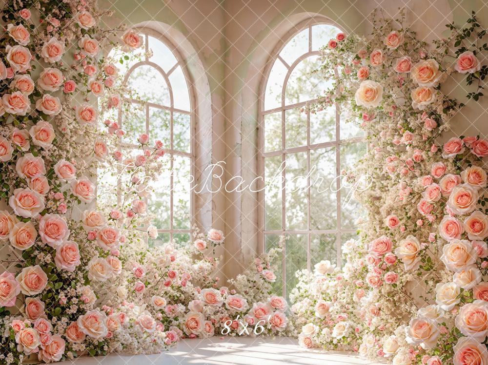 Kate Spring Indoor Corner Flower Arched Window Backdrop Designed by Emetselch