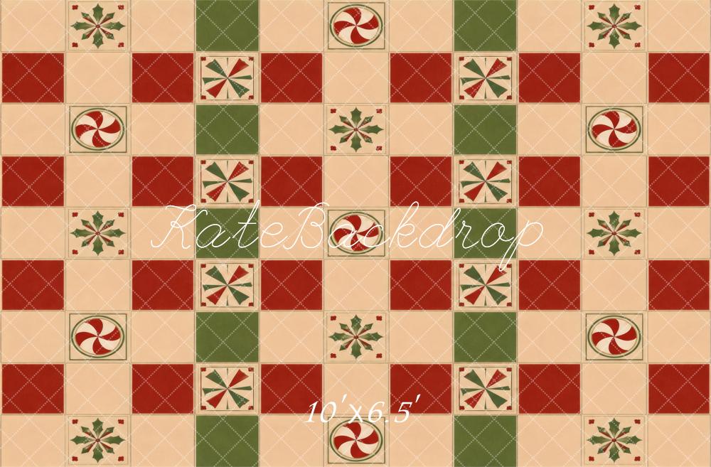 Kate Christmas Patchwork Peppermint Holly Checkerboard Floor Printed Backdrop Designed by Vertigo Productions