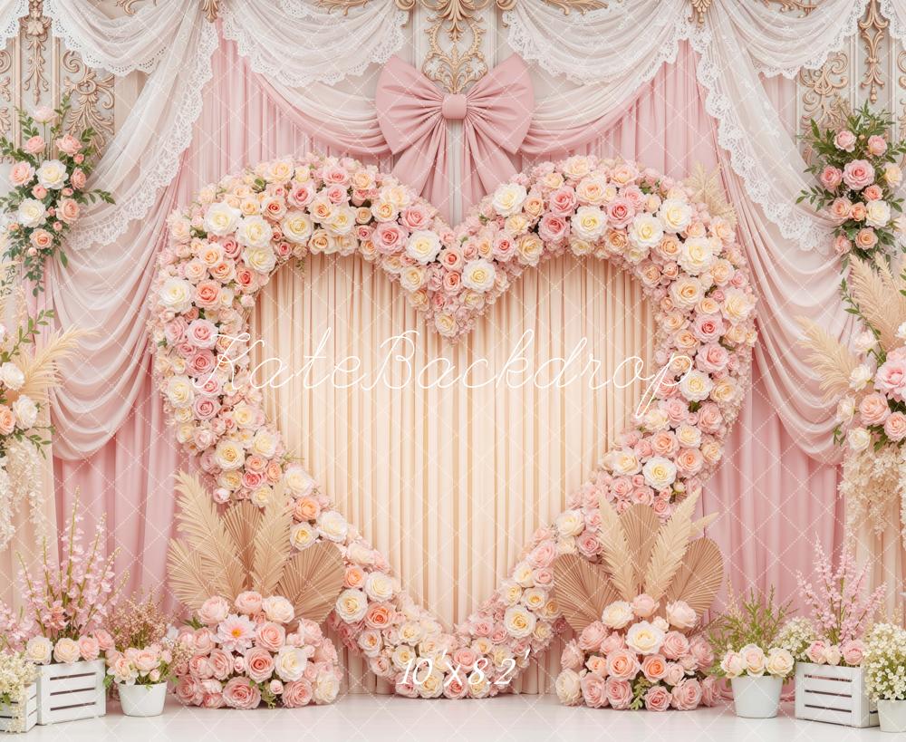 Kate Wedding Pink Heart Flower Arch Printed Backdrop Designed by Mini MakeBelieve