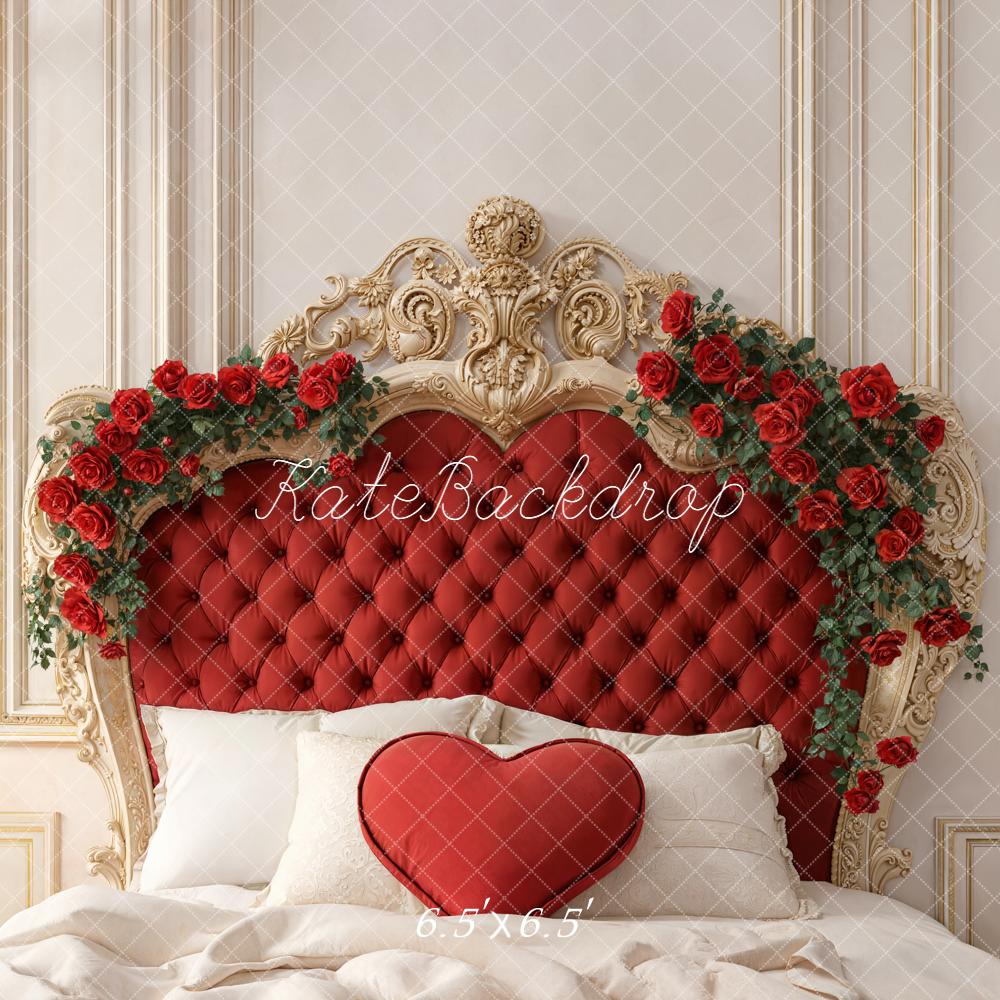 TEST Kate Valentine's Day Red Headboard Roses Heart Pillow Backdrop Designed by Emetselch