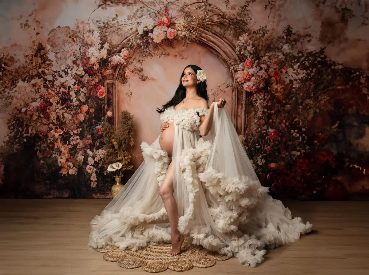 Kate Mother's Day Boho Vintage Beige Spring Flower Wall Backdrop Designed by Emetselch