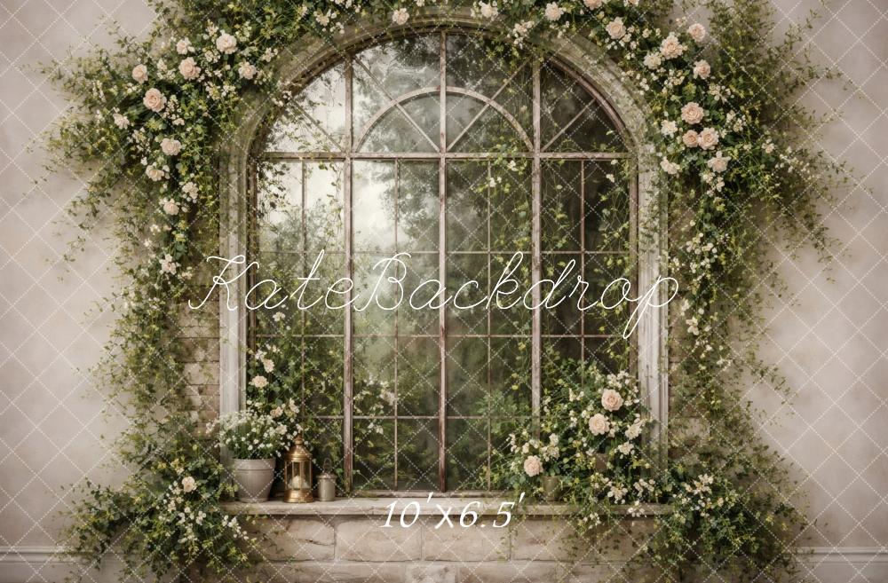 Kate Spring Flower Arch Vintage Window Printed Backdrop Designed by Vertigo Productions
