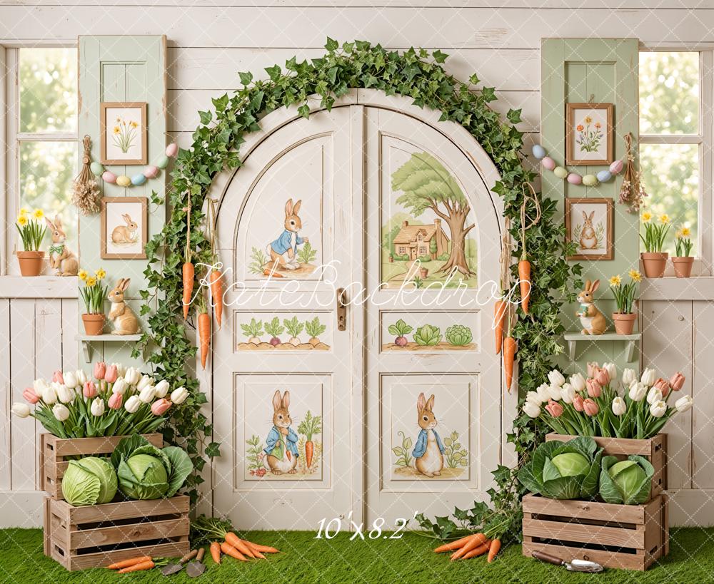 TEST Kate Easter Bunny Garden Door with Carrots and Tulips Backdrop Designed by Emetselch