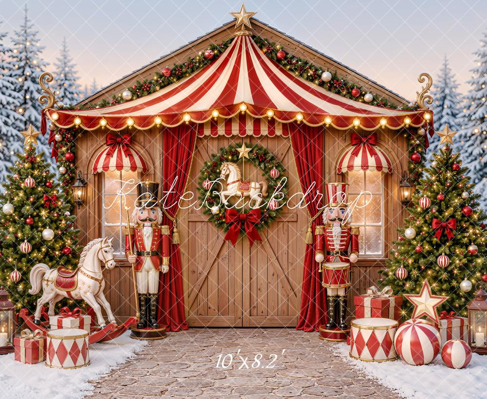 Kate Christmas Circus Nutcracker Carousel Trees Printed Backdrop Designed by Emetselch