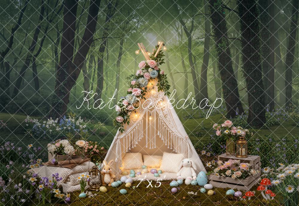 bunny tent Kate Easter Forest Bunny Tent Flowers Mushrooms Printed Backdrop Desig