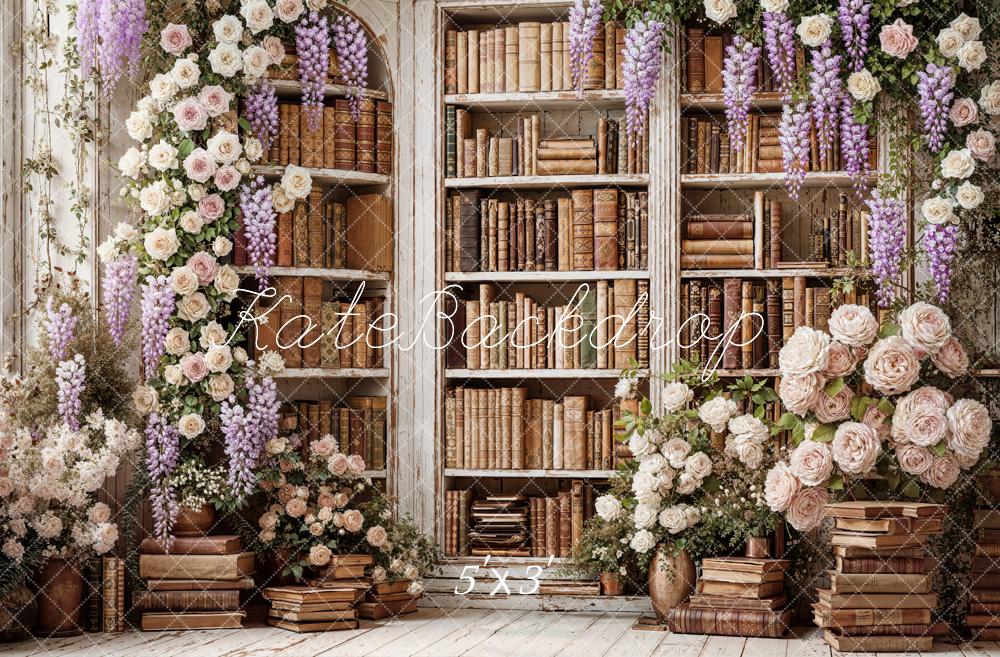 Kate Flower Arch Bookshelf Books Vintage Wall Printed Backdrop Designed by Emetselch