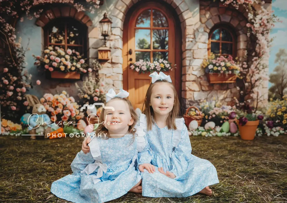 Kate Easter Bunny Cottage Floral Eggs Backdrop Designed by Emetselch