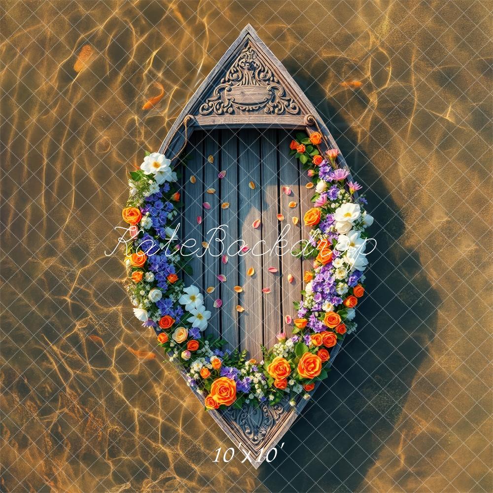 Zomer Weer Gesleten Boot Bloemen Foto Achtergrond Designed by Laura Bybee