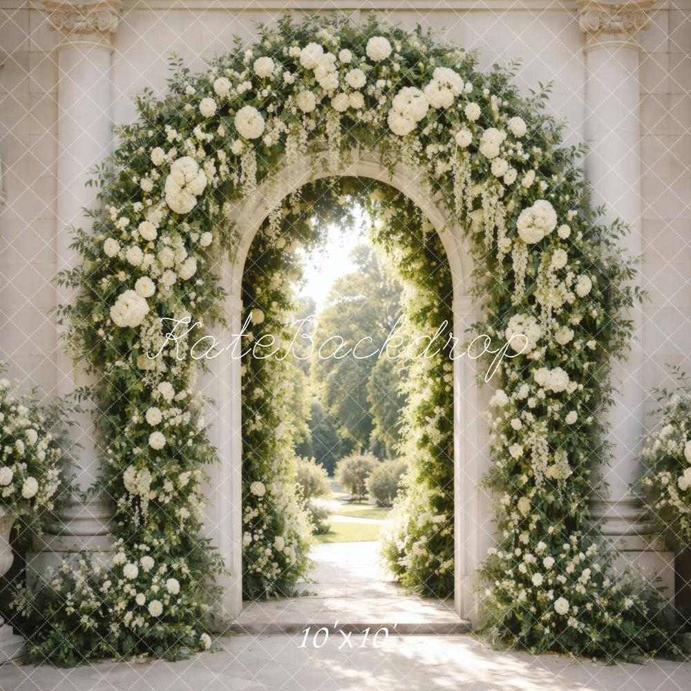 Kate Spring Flower Arch White Floral Columns Printed Backdrop Designed by Vertigo Productions