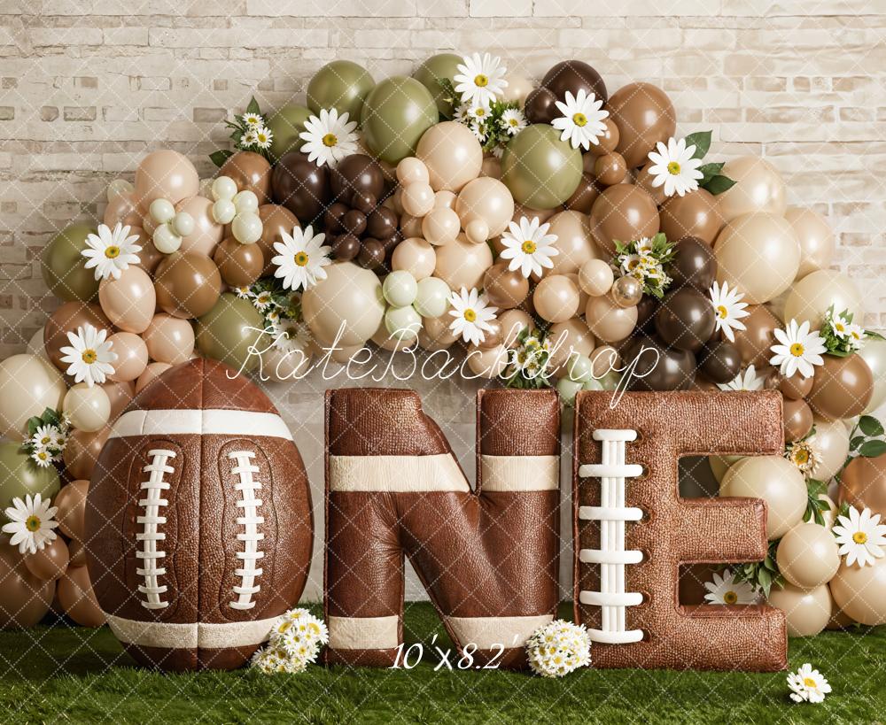 Kate Cake Smash Football One Balloon Arch Brown Daisy Printed Backdrop Designed by Emetselch