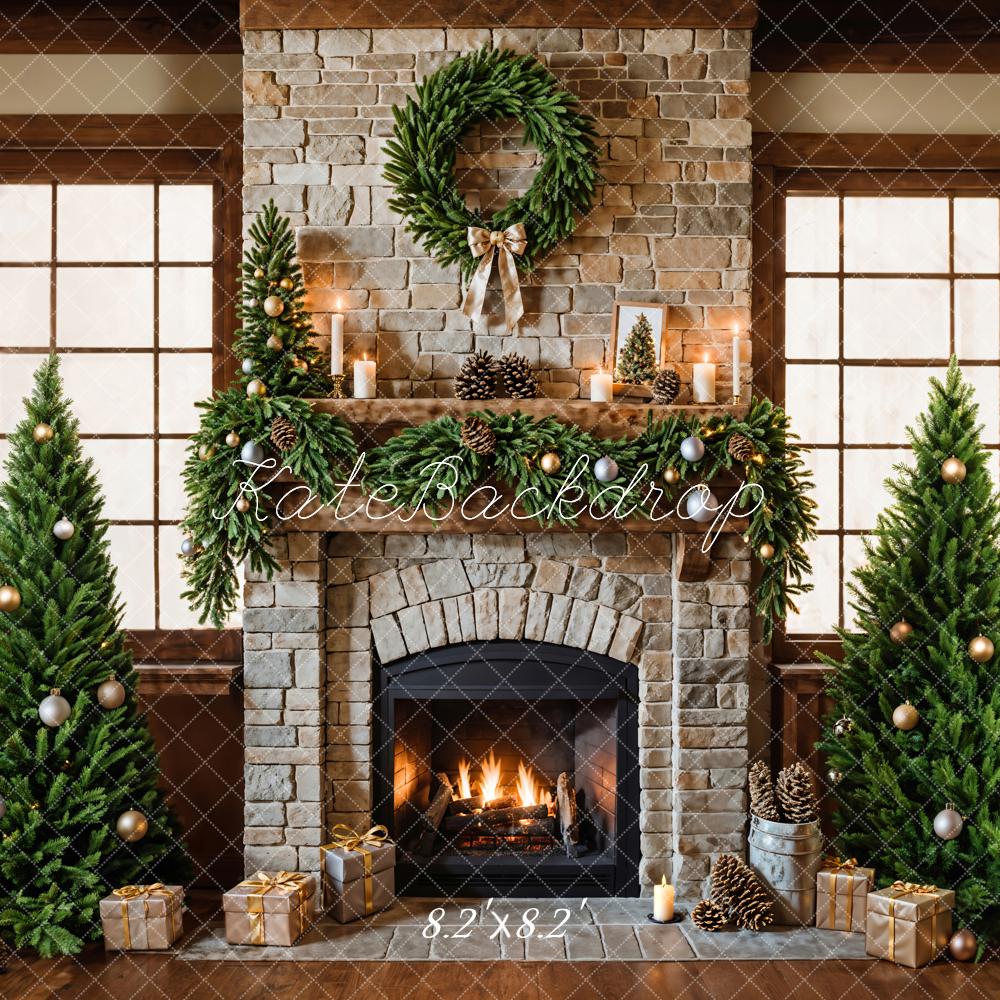 Fondo de ladrillo de árbol de chimenea navideña diseñado por Emetselch