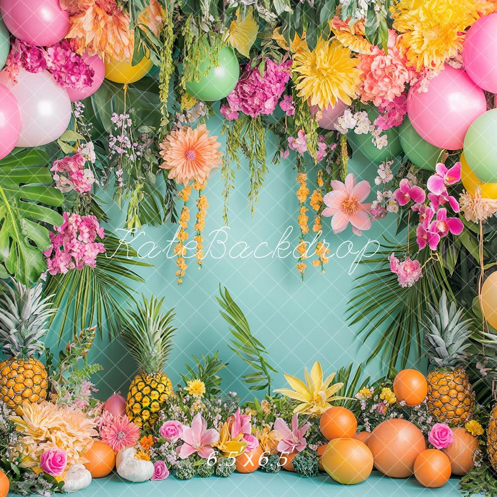 Kate Cake Smash Tropical Fruits Floral Balloon Backdrop Designed by Ashley Paul