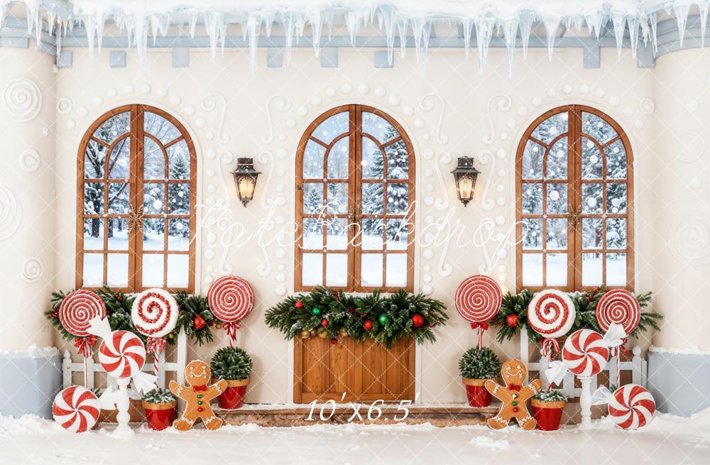 Kate Christmas Gingerbread Candy Arched Windows Backdrop Designed by Emetselch
