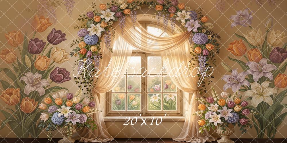 Kate Spring Flower Arch Window Tulip Lily Floral Backdrop Designed by Emetselch