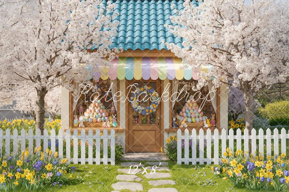 Kate Spring Pastel House Cherry Blossom Garden Backdrop Designed by Emetselch