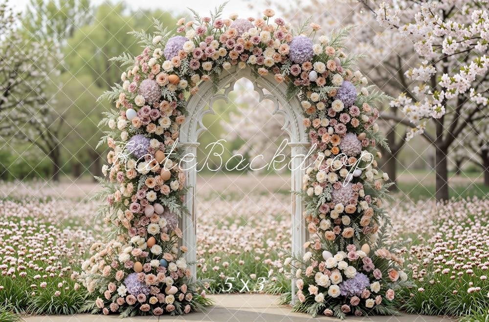 Kate Spring Flower Arch Easter Eggs Spring Garden Printed Backdrop Designed by Mini MakeBelieve
