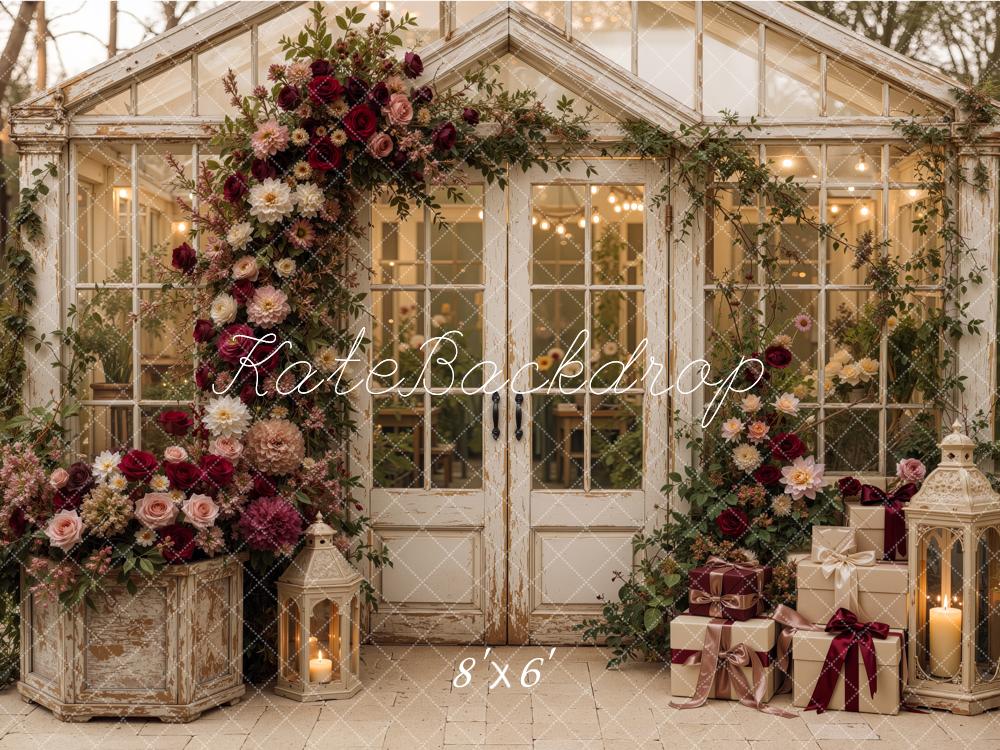 Kate Valentine's Day Greenhouse Flower Arch Gift Lanterns Printed Backdrop Designed by Jordan Moon