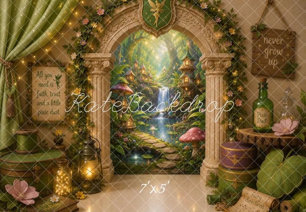 Kate Fairy Fantasy Pixie Grove Passage Green Archway Printed Backdrop Designed by Caitlin Lynch