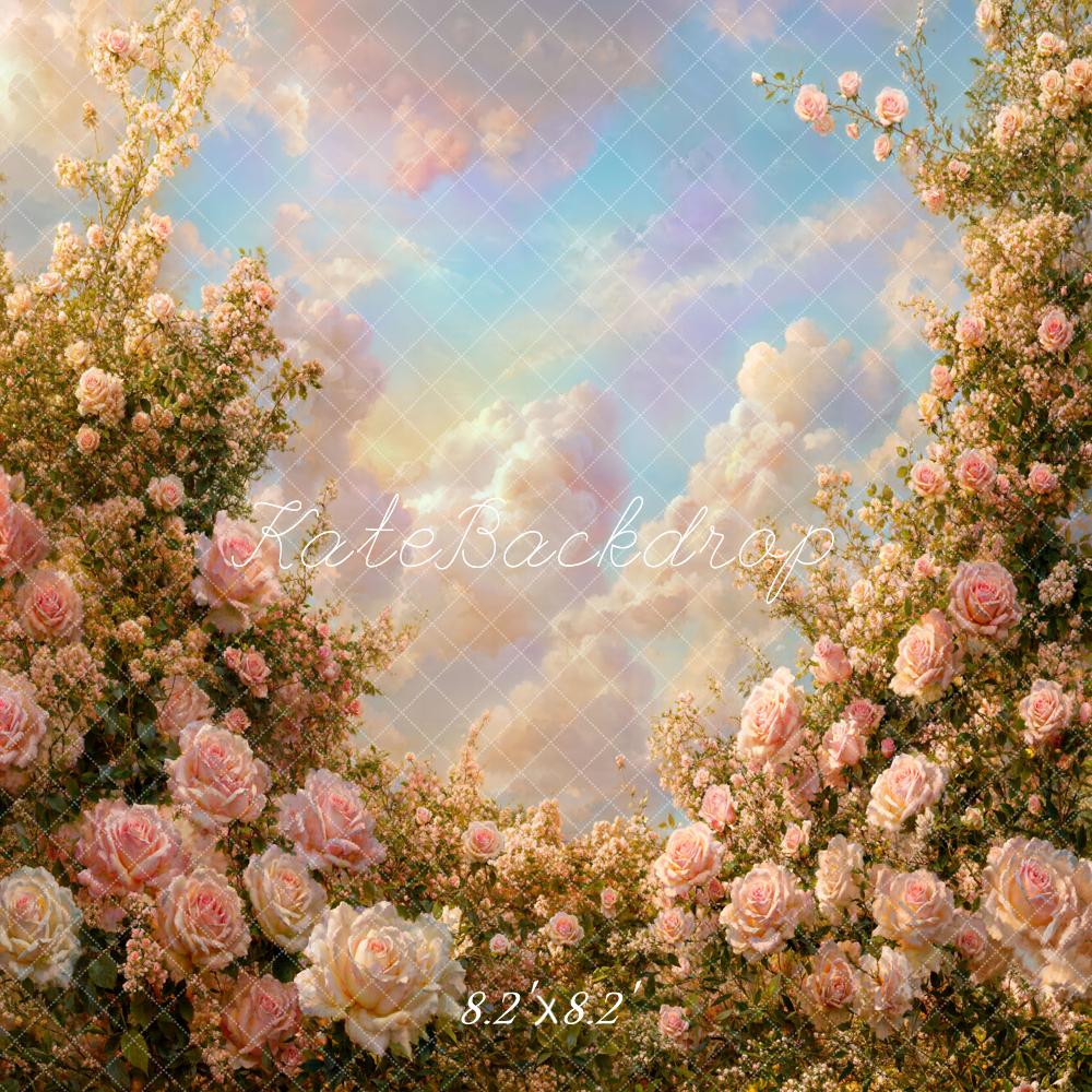 Kate Spring Pink Rose Flower Arch Sky Backdrop Designed by Chain Photography