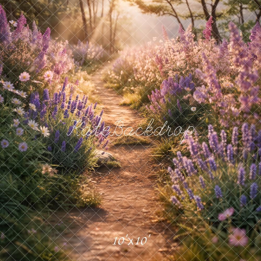 Kate Summer Sunlit Forest Path Lavender Floral Printed Backdrop Designed by Emetselch