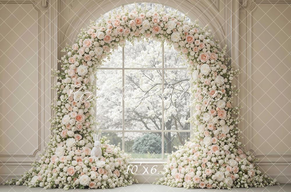 Kate Spring Flower Arch White Roses Window Backdrop Designed by Mini MakeBelieve