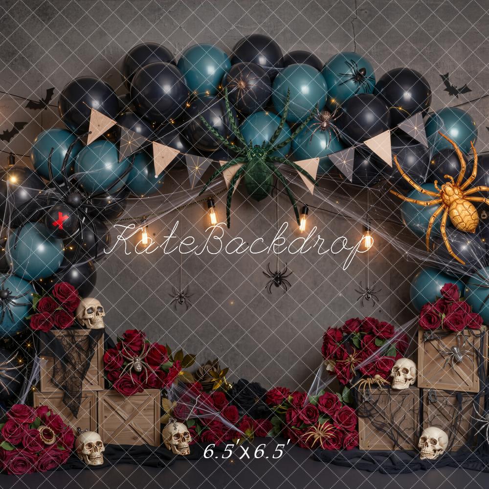 Kate Halloween Spooky Balloon Arch Skulls Spiders Roses Printed Backdrop Designed by Emetselch