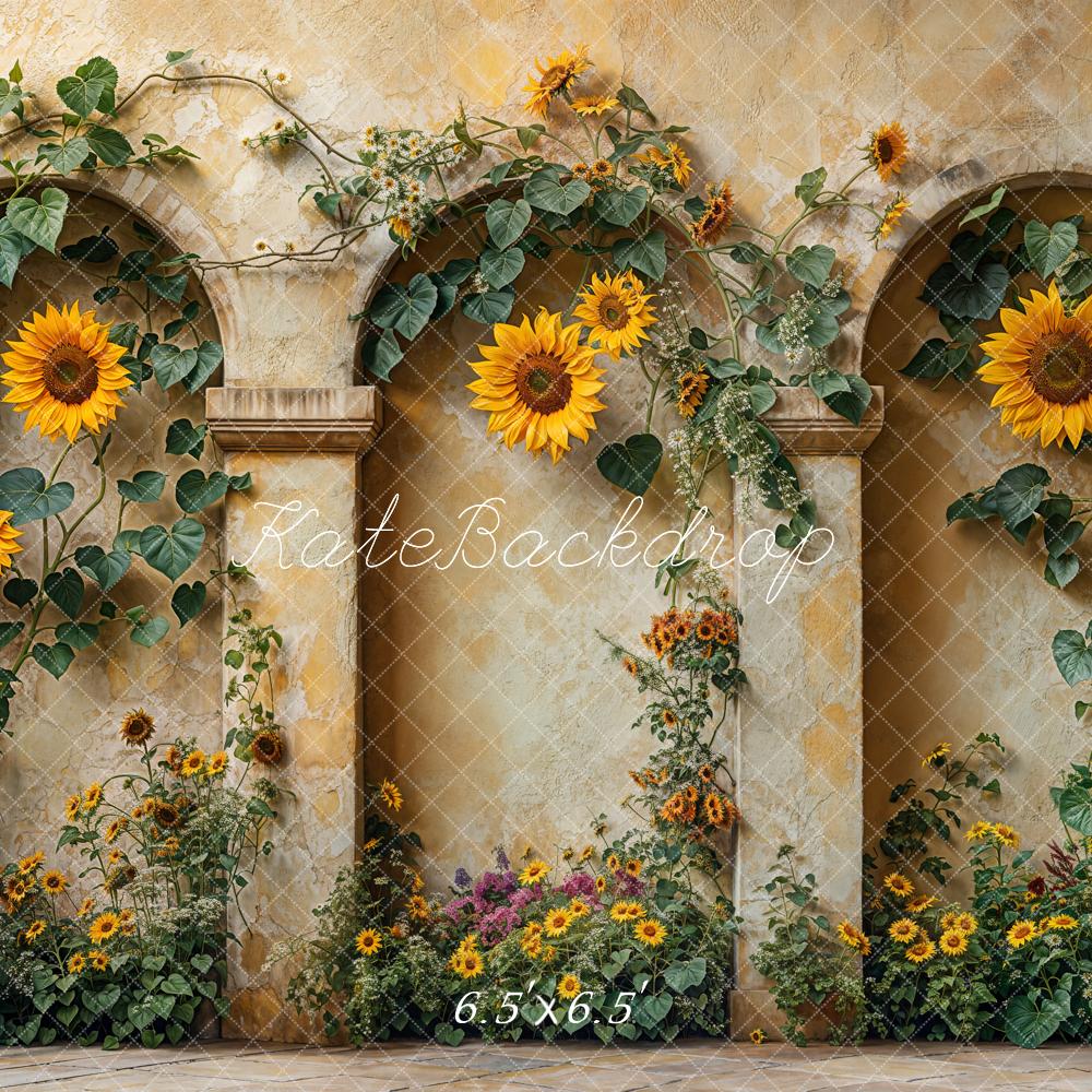 Kate Fall Sunflower Arch Vintage Wall Printed Backdrop Designed by Emetselch