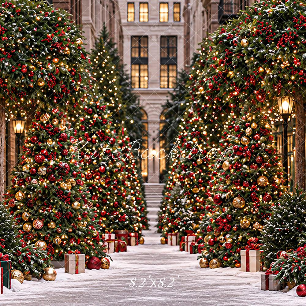 Kate Christmas Tree Shop Snowy City Street Printed Backdrop Designed by Angela Miller