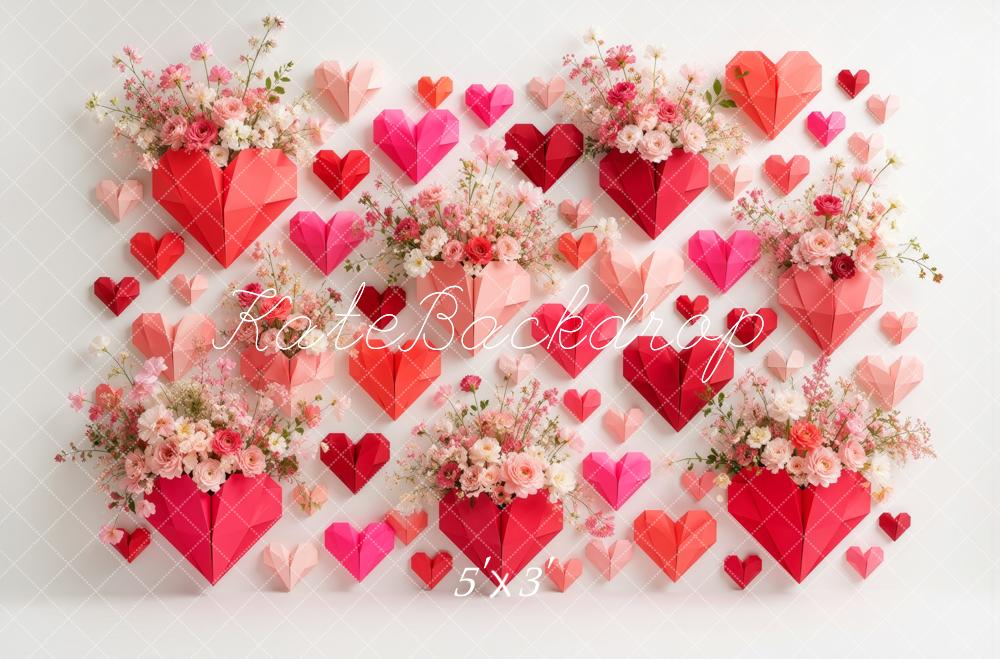 Kate Valentine's Day Origami Heart Flower Wall Printed Backdrop Designed by Ashley Ward