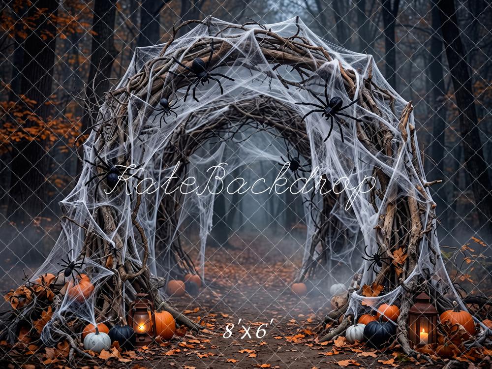 Kate Halloween Spooky Spider Web Tunnel Pumpkin Arch Printed Backdrop Designed by Patty Roberts